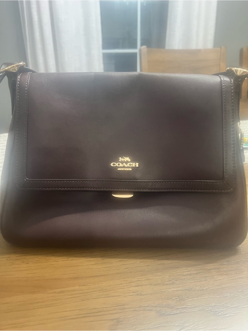 Coach Large Etta Flap Shoulder Bag in Espresso with Gold Hardware